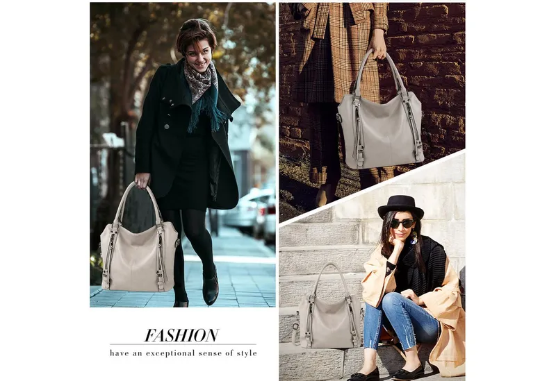 TANTOMI Handtasche Damen Schultertasche Groß Shopper Vegan Handtasche, Handtaschen Umhängetasche Geldbörse Damen Taschen 2-Tlg, Grau, – Produktbild 3 von 5