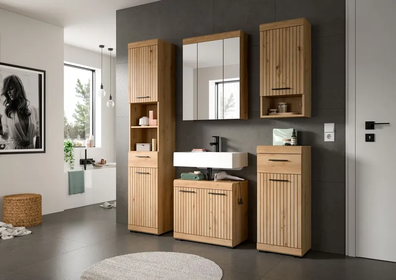 xonox.home Waschbeckenunterschrank in Artisan Eiche Nachbildung B/H/T: 60x56x34 cm, Braun, – Produktbild 5 von 5