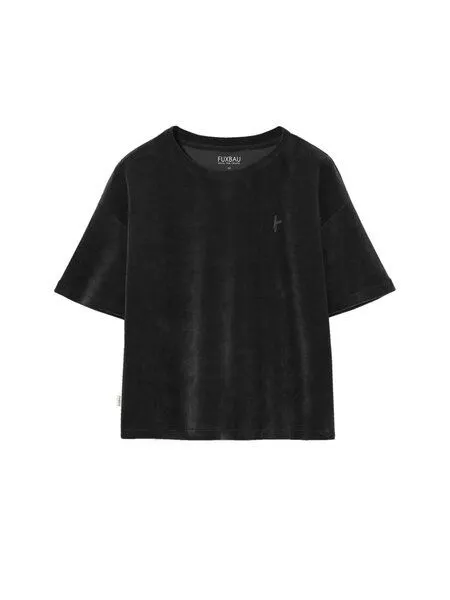 FUXBAU FUXBAU Frauen Cropped Samt T-Shirt, Schwarz, – Produktbild 3 von 4