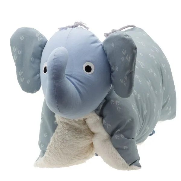 Flosinn Flosinn Kuschelkissen Elefant als Reisekissen mit Teddyplüsch aus Baumwolle Personalisierbar, Hellblau, – Produktbild 4 von 6