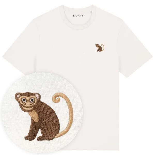 LIGARTI Besticktes T-Shirt – Albert der Affe – LIGARTI Tiermanufaktur, Cremeweiss, – Produktbild 1 von 4