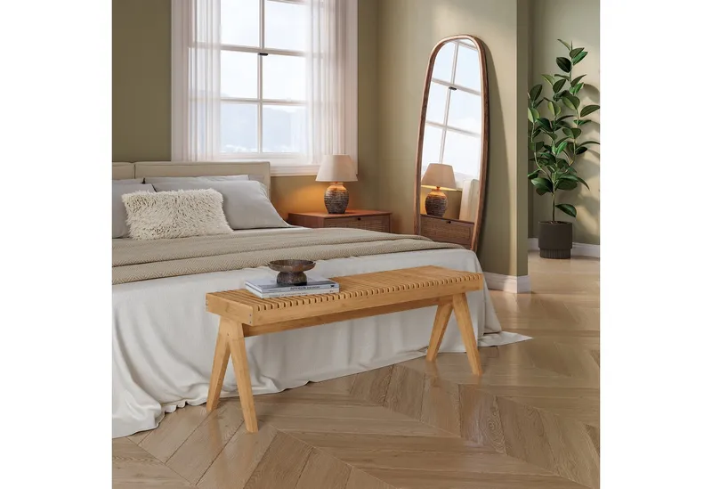en.casa Sitzbank, »Lasdarvoo« 120 x 35 x 45 cm Bambus Natur, Beige, – Produktbild 2 von 5