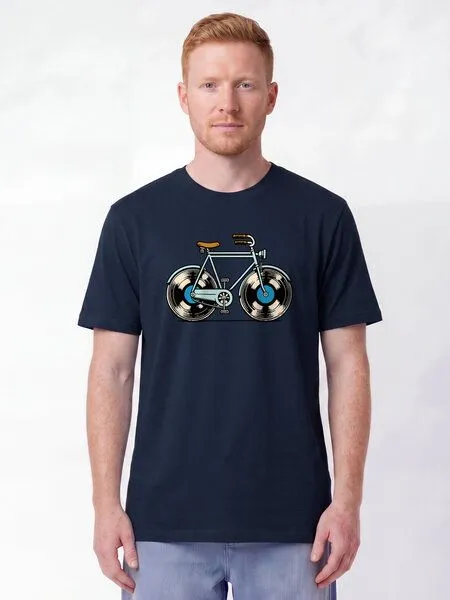 watapparel watapparel T-Shirt Unisex Fahrrad Schallplatte, French navy, – Produktbild 2 von 2