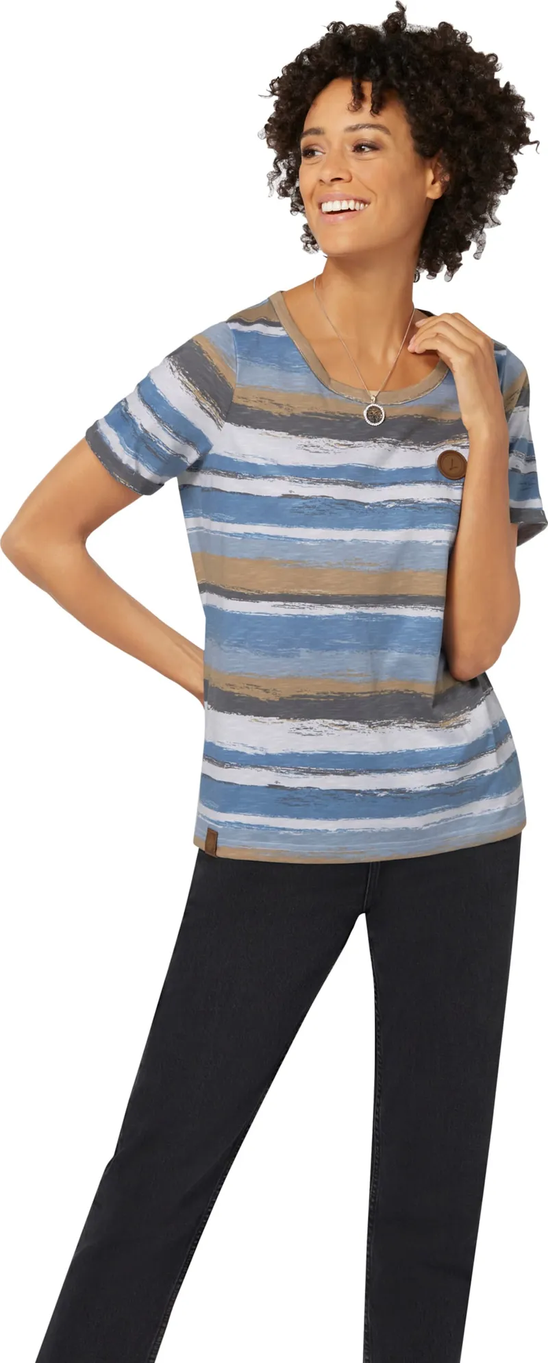 Witt Streifenshirt mittelblau-camel-bedruckt, Mittelblau-camel-bedruckt, – Produktbild 2 von 2