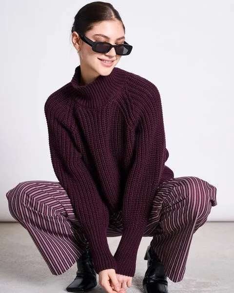 JAN N JUNE JAN N JUNE Bio-Baumwolle Rollkragenpullover OLA GOTS, Cherry lacquer, – Produktbild 1 von 4