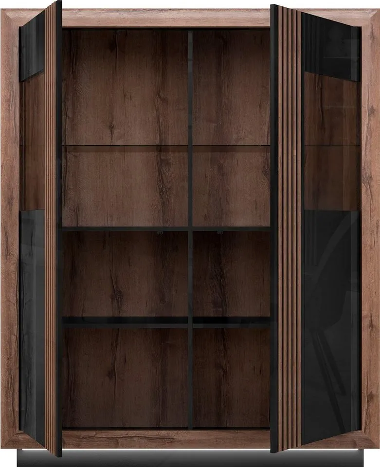 FORTE Highboard Savona, Höhe 161 cm, inkl. Sockelbeleuchtung, Schwarz, – Produktbild 4 von 5