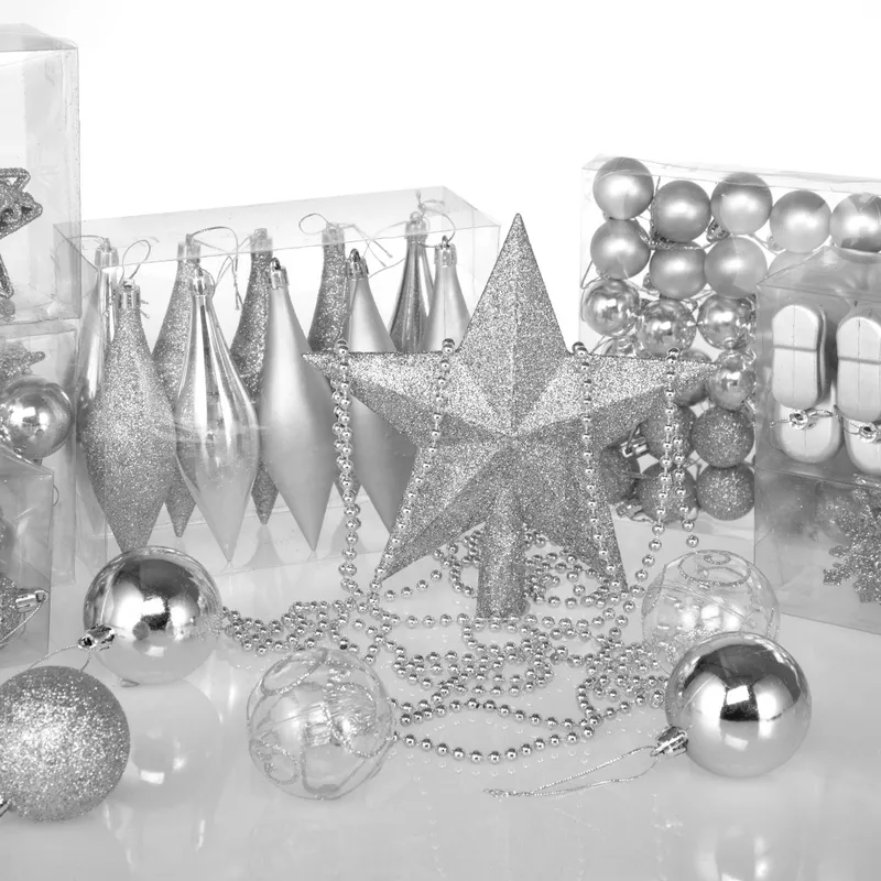 Casaria® Weihnachtskugeln Silber 102-tlg in matt glänzend & glitzernd, Silber, – Produktbild 2 von 2