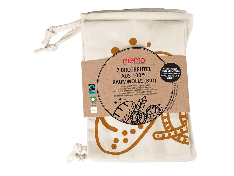 Memo 2er-Pack memo Bio-Brotbeutel 35 x 40 cm, natur – Produktbild 1 von 1