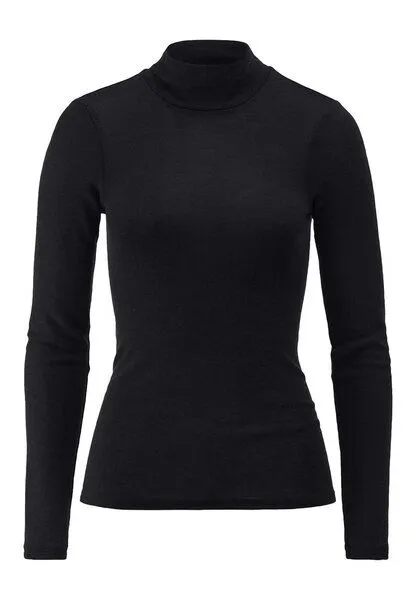 hessnatur hessnatur Rollkragen-Longsleeve Fitted aus Schurwolle und Seide, Schwarz, – Produktbild 3 von 4