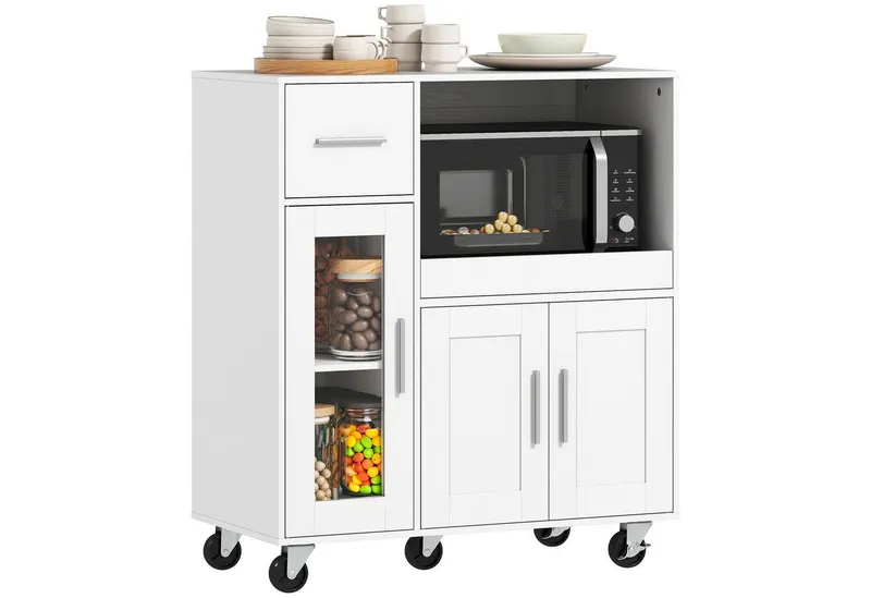 HOMCOM HOMCOM Küchenbuffet Sideboard, Mikrowellenschrank, Schublade, verstellbare Ablagen (Küchenbuffet, 1-St., Küchenschrank) für Küche, Esszimmer, Weiß, – Produktbild 2 von 5