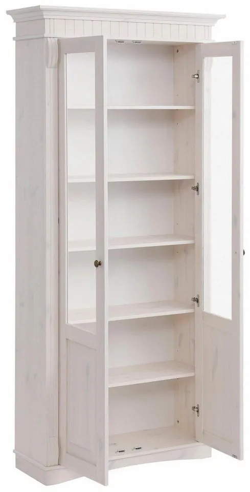 OTTO home Glasvitrine Teresa (Maße (B/T/H): ca. 90/32/193 cm) mit 2 Glastüren, Höhe 193 cm, aus massiver Kiefer, FSC®, Weiß, – Produktbild 4 von 5
