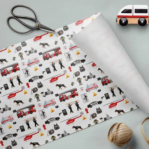 Fines Papeterie Fines Papeterie 3x 3m Geschenkpapier Set für Kinder SET 1 mit Weltraum, Feuerwehr und Baustelle 3 Rollen je 300x47 cm – Produktbild 2 von 4