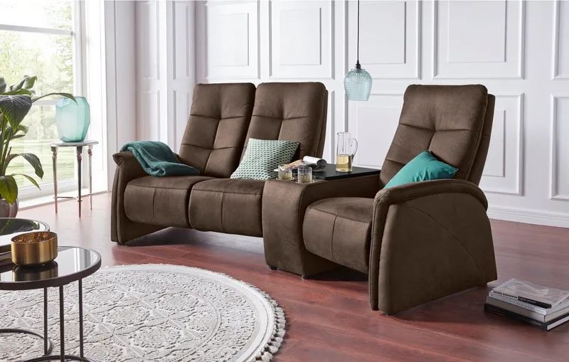 exxpo - sofa fashion 3-Sitzer Tivoli, Kinosofa mit Relaxfunktion, mit Ablagetisch und Stauraum, bequem und komfortabel, hohe Rückenlehne, Braun, – Produktbild 1 von 5