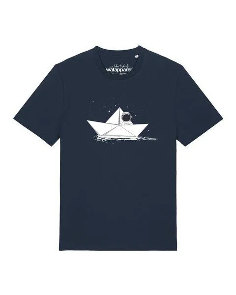 watapparel watapparel T-Shirt Unisex Astronaut in paper boat, French navy, – Produktbild 1 von 2