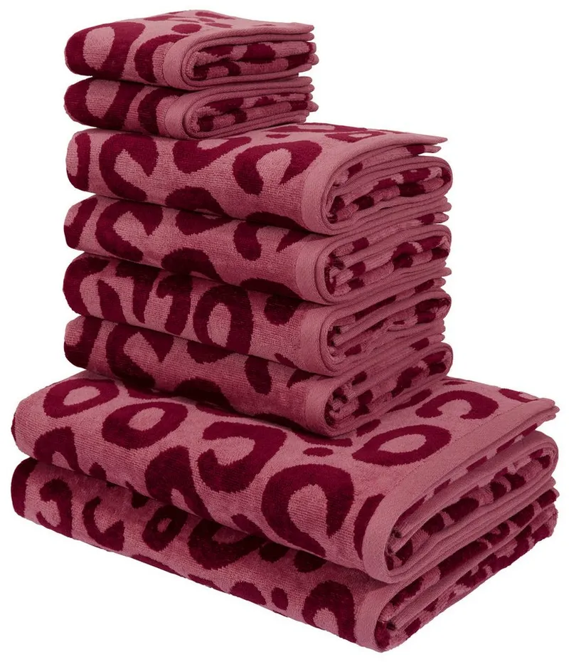 OTTO home Handtuch Set Anna Leopardenmuster, 8-tlg Handtuch-Set, 100% Baumwolle, Frottiervelours (Set, 8-St), Duschtücher, Handtücher und Gästetücher, weich, Rot, – Produktbild 2 von 5