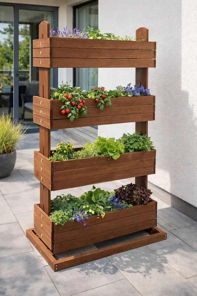 matrasa Hochbeet CUBE 4 - Vertikales Beet für Terrasse Balkon & Garten Braun, mit 4 Etagen und beweglichen Kästen, Braun, – Produktbild 3 von 5