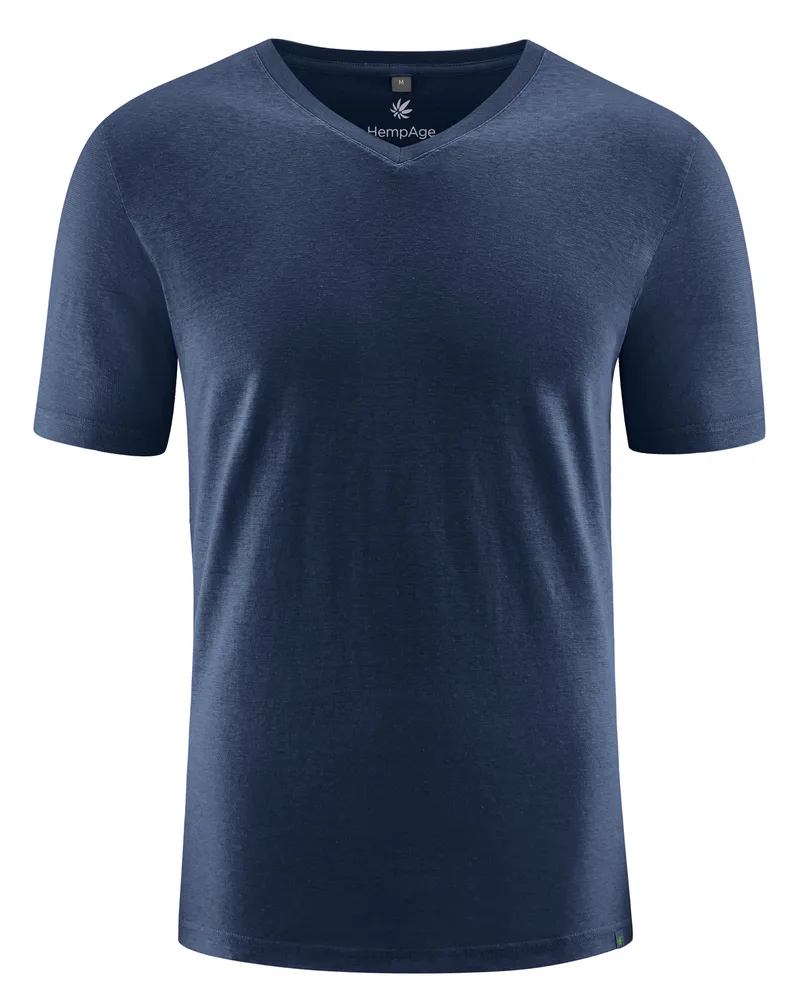 HempAge Hempage Herren vegan T-Shirt Mit V-Ausschnitt Slim Fit Marineblau, Blau, – Produktbild 1 von 2