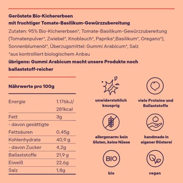 Hülsenreich Hülsenreich Bio Crunchy Kichererbsen Tomate-Basilikum – Produktbild 1 von 4