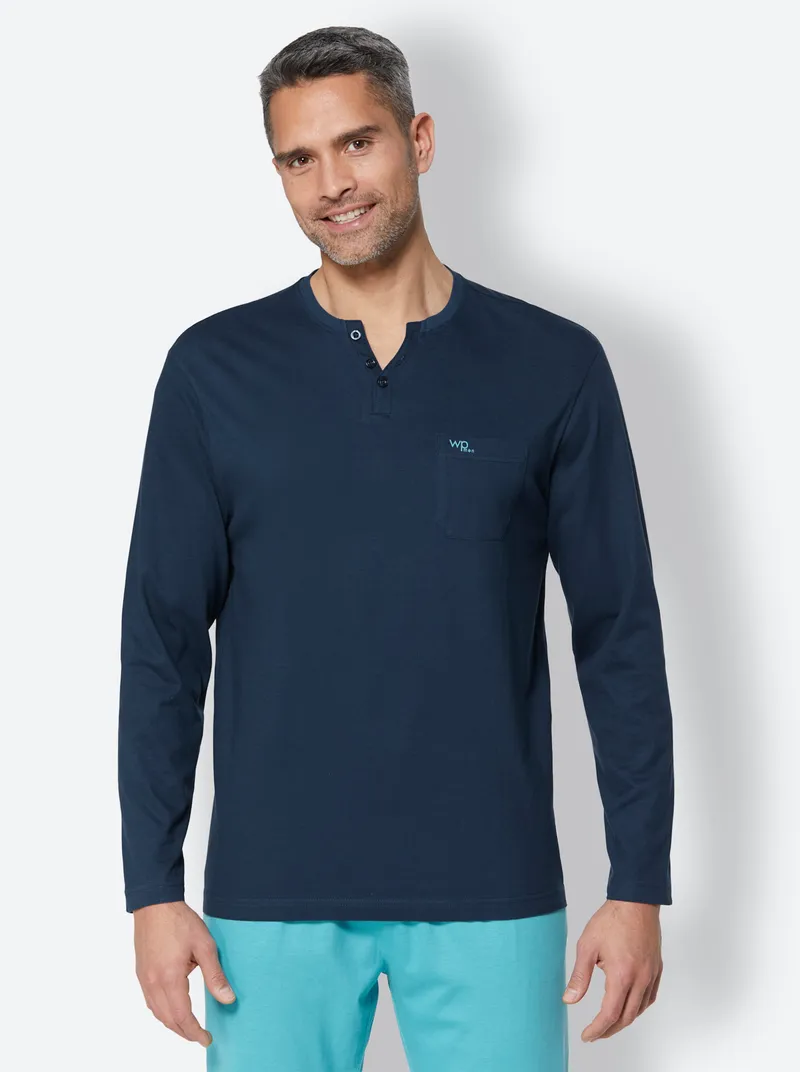 wäschepur men Schlafanzug-Shirt dunkelblau, Dunkelblau, – Produktbild 2 von 2