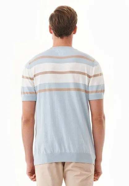 ORGANICATION ORGANICATION Feinstrick-T-Shirt aus Bio-Baumwolle mit Streifen, Blau(blue haze), – Produktbild 4 von 4