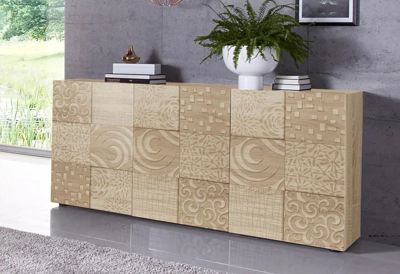Home affaire Sideboard Miro, Breite 181 cm mit dekorativem Siebdruck, Beige, – Produktbild 2 von 8