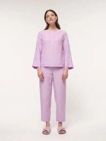 LANIUS LANIUS 3/4 Arm Bluse aus Bio-Leinen, Light lilac, – Produktbild 2 von 4