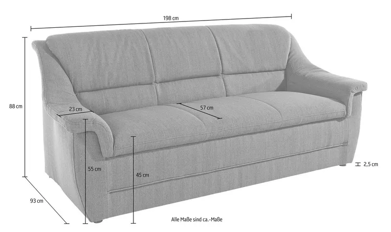 DOMO collection 3-Sitzer Lale formschönes & komfortables Sofa, zeitlos & elegant, Breite 198cm, optimal für kleinere Räume, Grau, – Produktbild 5 von 5