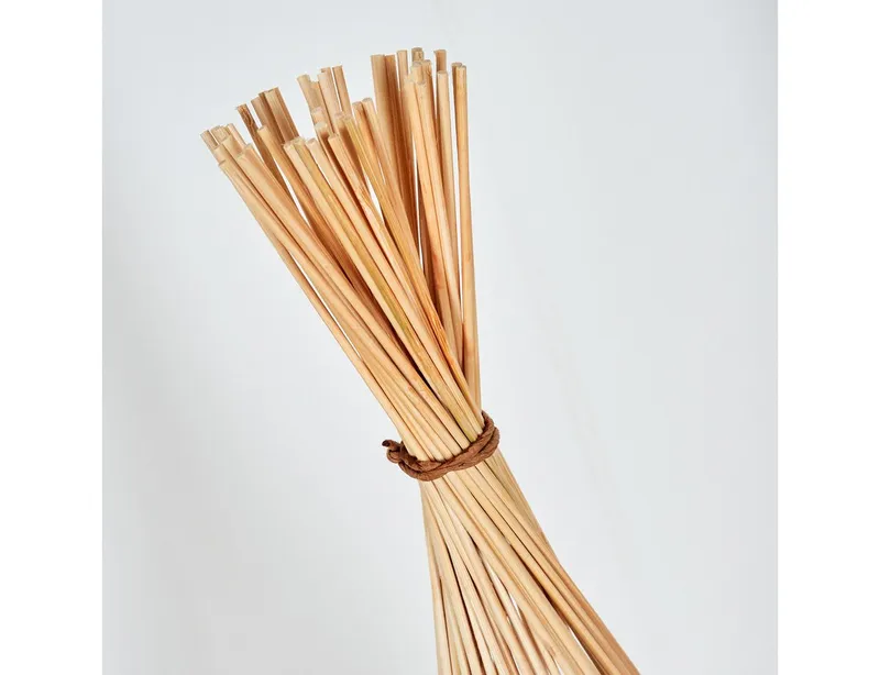 hofstein Stehlampe moderne Stehleuchte aus Metall/Bambus in Schwarz/Naturfarben, ohne Leuchtmittel, Boho-Style, Fußschalter am Kabel, Ø 34 cm, 3 x E27, ohne Leuchtmittel, Beige, – Produktbild 3 von 5