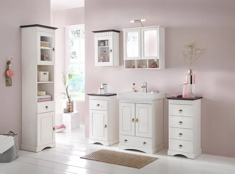 welltime Spiegelschrank Landhaus Sylt Badschrank, Badmöbel, FSC®-zertifiziert Breite 62,5 cm, aus Massivholz, Weiß, – Produktbild 3 von 8