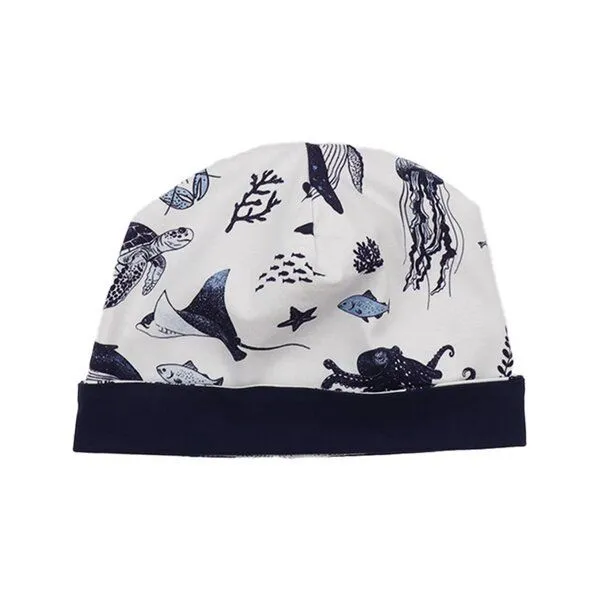 Walkiddy Beanie Weiß Wal & Meerestiere Allover Bio-Baumwolle GOTS weich – Walkiddy – Produktbild 3 von 3