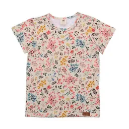 Walkiddy Kinder T-Shirt GOTS zertifiziert – Creme mit buntem Blumenmuster, Kurzarm, weich & bequem | von Walkiddy – Produktbild 1 von 1