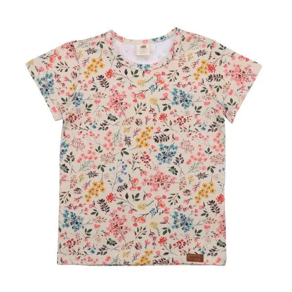 Walkiddy Kinder T-Shirt GOTS zertifiziert – Creme mit buntem Blumenmuster, Kurzarm, weich & bequem | von Walkiddy, Mehrfarbig, – Produktbild 1 von 2