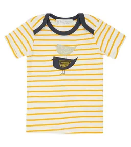 Sense Organics & friends in cooperation with GARY MASH Sense Organics & friends in cooperation with GARY MASH Baby T-Shirt gelb geringelt mit Vögeln – Produktbild 1 von 1