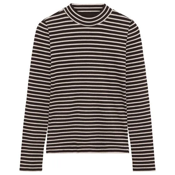 KnowledgeCotton Apparel KnowledgeCotton Apparel Ripp-Longsleeve High Neck, Stripe brown, – Produktbild 1 von 3