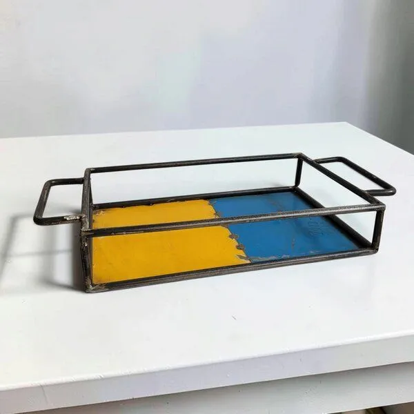 Moogoo Creative Africa Moogoo Creative Africa Upcycling Tablett aus recycelten Ölfässern, Blau & gelb, – Produktbild 1 von 5