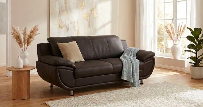 TRENDMANUFAKTUR 2-Sitzer Rondo 178 cm, 2-Sitzer, komfortabel, Federkern optional, Chromfüße, Couch wahlweise mit Federkern und in verschiedenen Bezügen bestellbar, Braun, – Produktbild 2 von 5