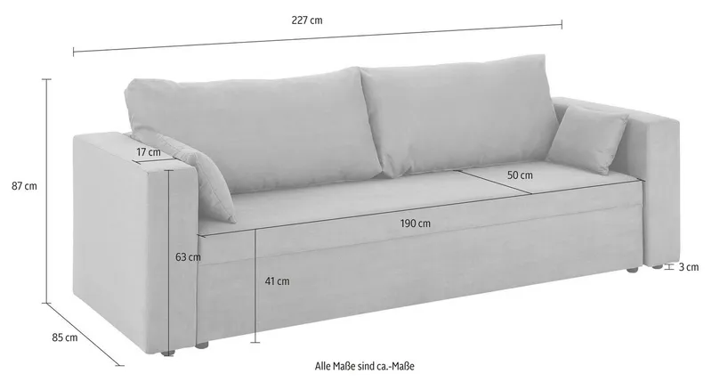 Home affaire 3-Sitzer Pur, wahlweise mit Bettfunktion, Beige, – Produktbild 1 von 5