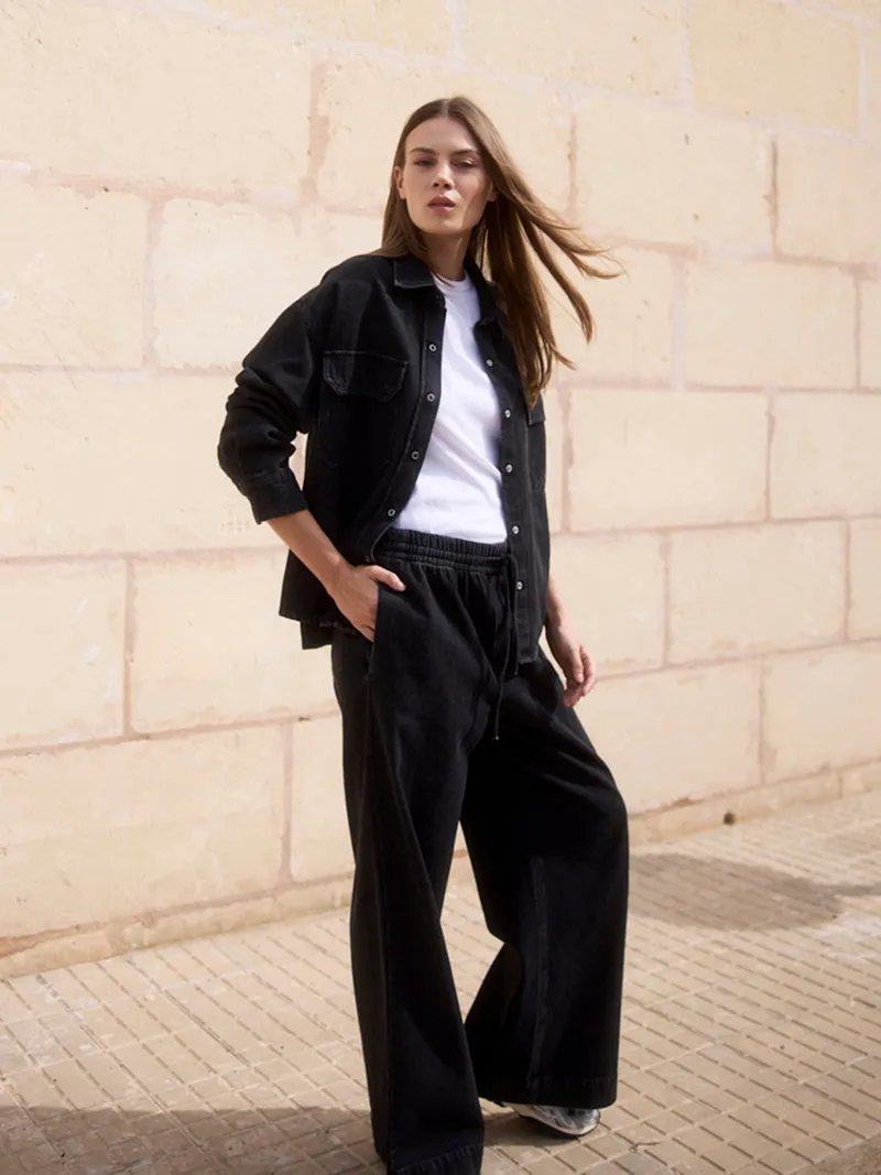 WOTE WOTE Damen vegan Denim Overshirt Schwarz, Schwarz, – Produktbild 1 von 2