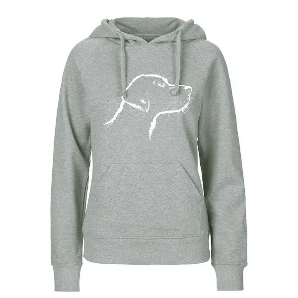 HANDGEDRUCKT HANDGEDRUCKT "Fellnase" Frauen Hoody aus reiner Biobaumwolle (kbA), Grey, – Produktbild 1 von 3
