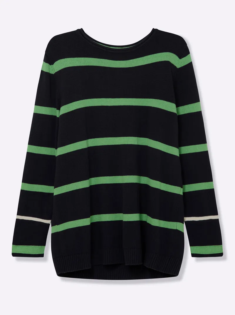 sheego Pullover, Tiefblau-apfel-geringelt, – Produktbild 1 von 2