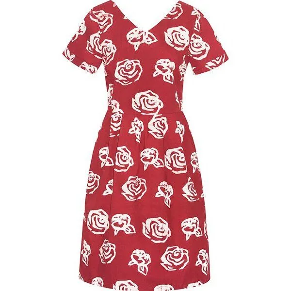 Global Mamas Global Mamas Bio Kleid - VERONA - Roses Red & Rays Black, Rot, – Produktbild 1 von 4