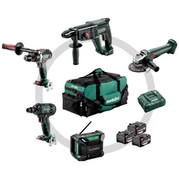 Metabo Metabo Akku Combo Set Bauhandwerk 5.2, BS 18 LTX BL + KH 18 LTX 24 + W 18 L 9-125 Quick + SSW 18 LTX 300 BL + R 12-18 DAB BT, Werkzeugtasche – Produktbild 1 von 1