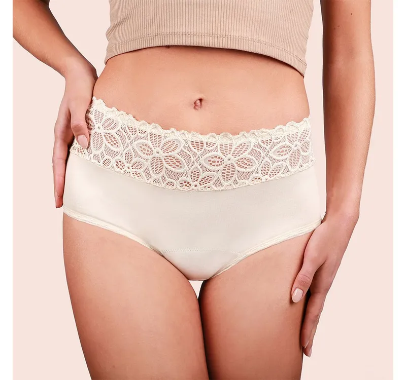 Taynie Taynie Periodenslip Deluxe extra stark - Periodenunterwäsche starke Blutung - Damen (1-St., 1er-Pack) Auslaufsichere Periodenunterwäsche / Periodenslip aus Bio Baumwolle, Beige|gelb, – Produktbild 1 von 5