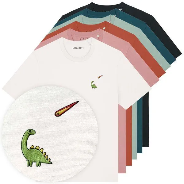 LIGARTI Besticktes T-Shirt – Charlie der Dino – LIGARTI Tiermanufaktur, Petrol, – Produktbild 2 von 4