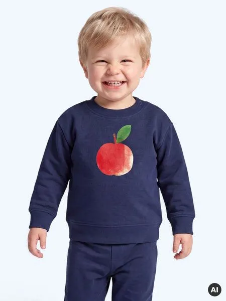MelaDi Meladi Kinder Baby - Sweater aus Biobaumwolle - Apfel auf Navy Blue, Blau, – Produktbild 5 von 6