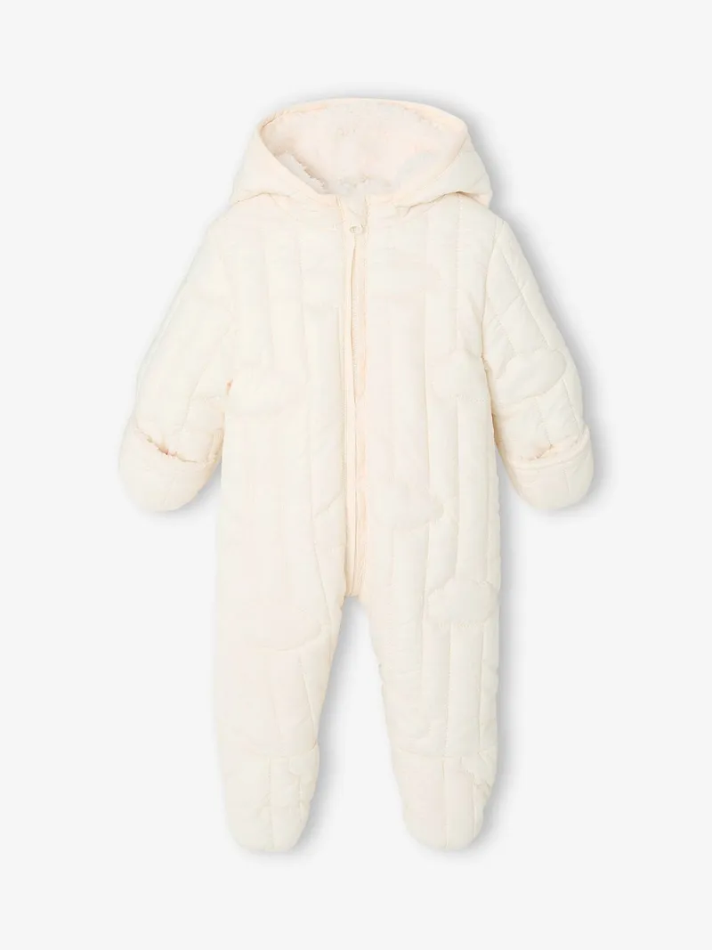 Vertbaudet Baby Winteroverall mit Wolken-Steppung und Kapuze, Wollweiß, – Produktbild 1 von 4