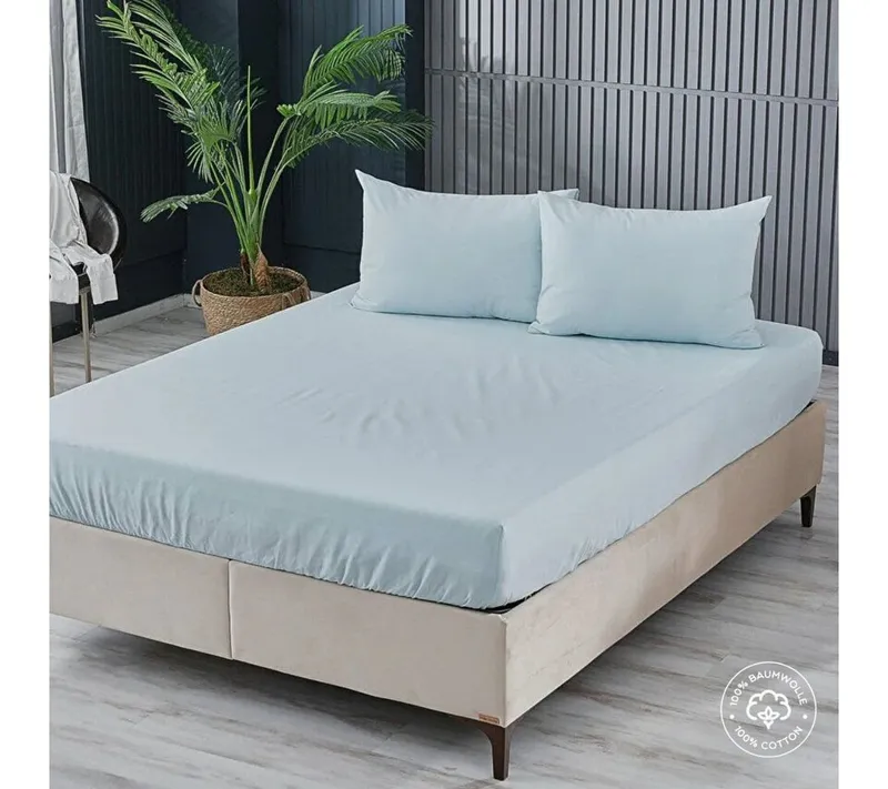 ARGAHOME Spannbettlaken Colourful Spannbettlaken 100% Baumwolle bis 35 cm Gewebter Stoff, Baumwolle, Gummizug: Rundum, (1 Stück), aus Baumwolle, für Matratzen bis 35 cm Höhe, Bettlaken,Spannbetttuch, Blau, – Produktbild 1 von 4
