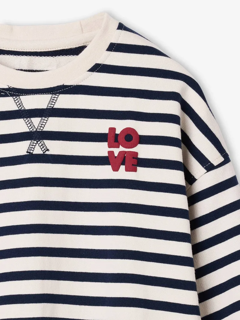 Vertbaudet Sweatshirt mit Streifen und Schriftzug LOVE Mädchen, Wollweiß, – Produktbild 3 von 3