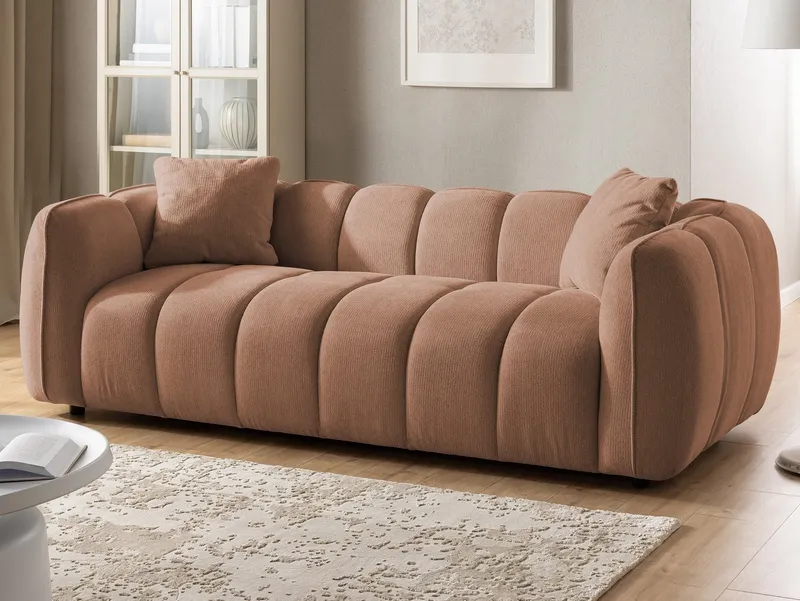 S-Style Möbel Polstergarnitur 3+2+1 Nubira in tief gesteppter Bubble-Optik aus Strukturstoff, mit modernem Design und Wellenfederung, Rot, – Produktbild 1 von 5
