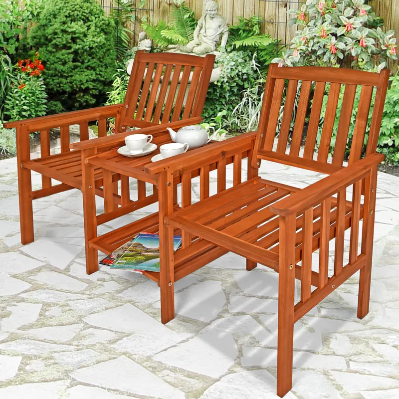 Casaria® Gartenbank Akazienholz mit Tisch 164x63x91cm, Braun, – Produktbild 2 von 2